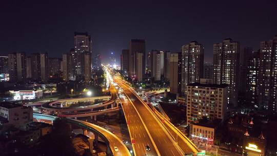 航拍城市高架立交桥夜景