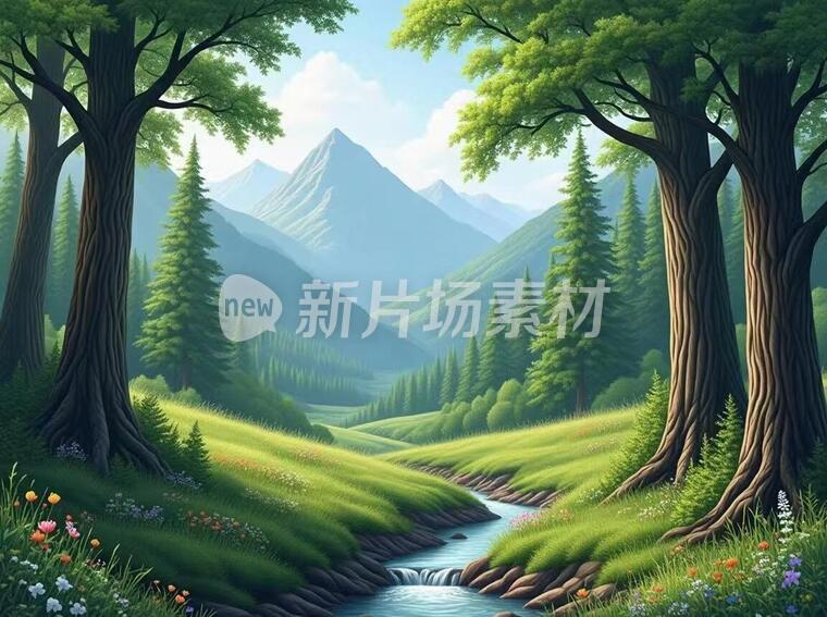 一张有山有水有树的风景图