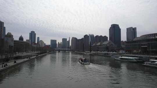 天津海河风景线古文化街码头城市风光航拍