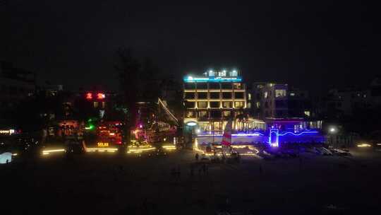 海南三亚后海村夜景航拍视频素材模板下载