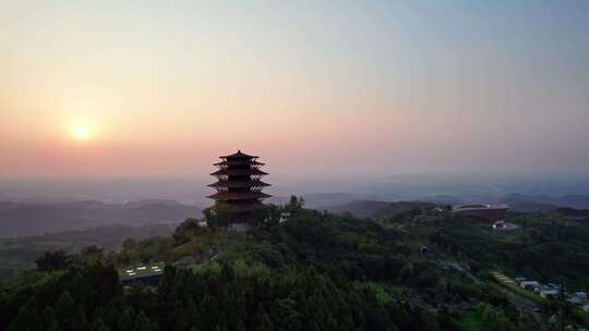 成都丹景山丹景台丹景阁日出龙泉山森林公园