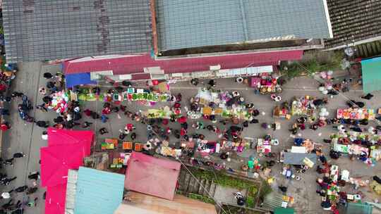 农村集贸市场菜市场农贸市场集市赶集航拍