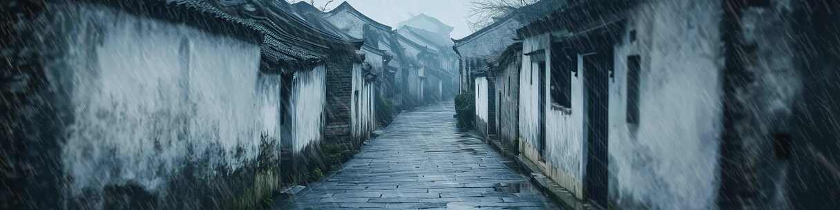 雨巷中的古建筑尽显古朴韵味