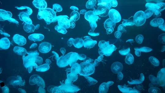 五彩水母群海蜇海洋馆视频素材模板下载