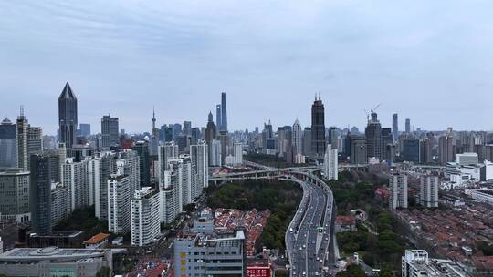 上海延安路立交高架城市风光航拍