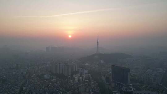 航拍广东阳江城市大景阳江日出