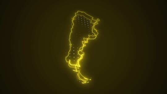 3D霓虹黄阿根廷地图边界轮廓循环背景