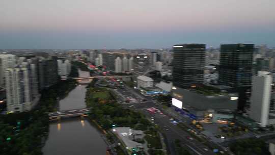 杭州大厦运河夕阳无人机素材