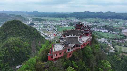 贵州安顺市云峰屯堡风云鹫峰云鹫寺航拍风光