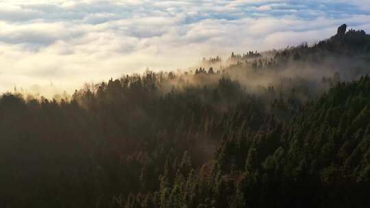 湖北利川毛坝大茅坡清晨曙光与云海山雾