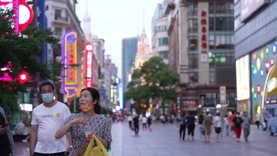 上海南京路步行街空镜视频素材模板下载