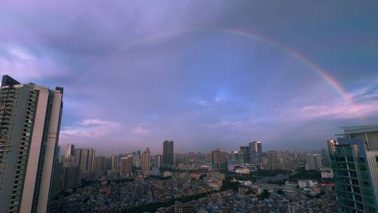 广州城市天空双彩虹奇观自然唯美风光延时