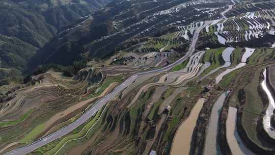 贵州黔东南加榜梯田古村落公路旅行航拍风光