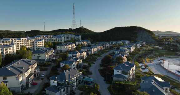 黑龙江饶河胜利农场街道城市日出航拍