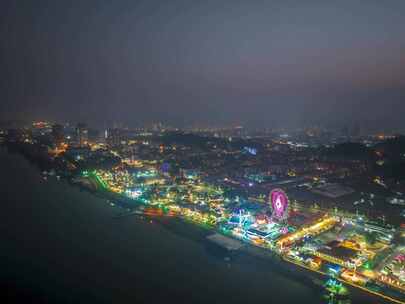 佛山高明城区夜景航拍延时素材