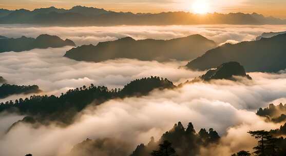 张家界山峰云海山脉日出风景云雾大自然奇峰