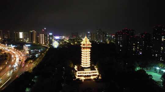 成都塔子山公园九天楼夜景灯光航拍