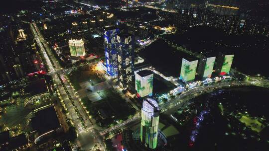 江门地标万达广场五邑广场城市夜景航拍4K