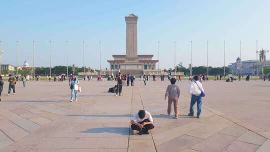 4K北京地标人民英雄纪念碑游客实拍