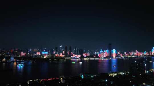 武汉夜景航拍长江两岸夜景城市建筑都市风光