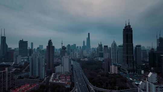 上海浦西延安高架航拍