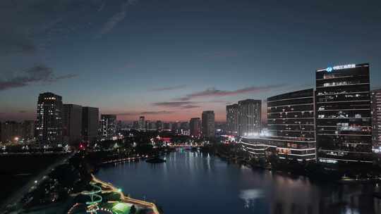 航拍上海松江五龙湖公园夜景