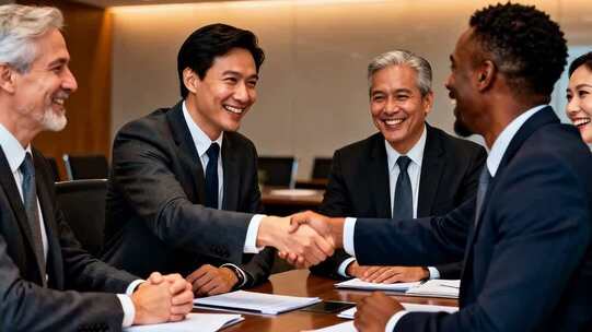 商务人士会议室握手合作场景