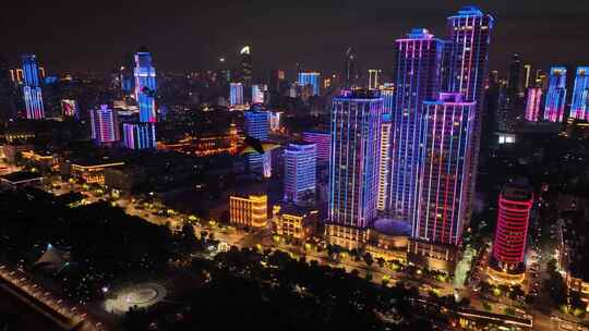 武汉城市汉口江滩风筝灯光秀夜景航拍