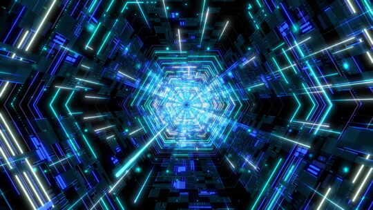 量子六边形网络技术隧道变焦（超高清4K循视频素材模板下载