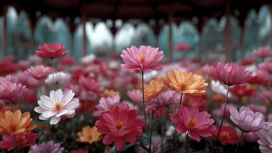 繁花盛开的庭院美景令人心旷神怡