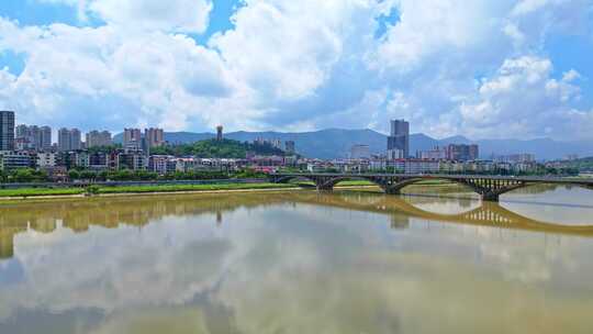 航拍四川北大门广元城市夏季高视角风光