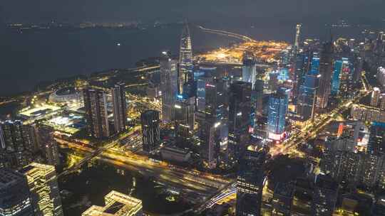 深圳南山区城市夜景航拍延时