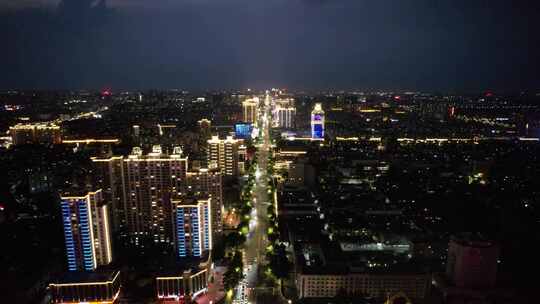 山东淄博城市夜景灯光交通航拍