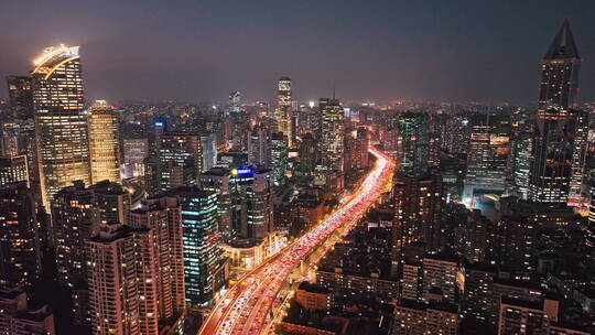 上海延安立交高架路夜景航拍