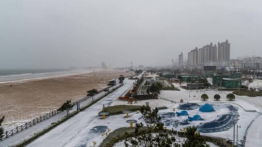 航拍雪后金沙滩视频素材模板下载