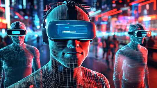 未来都市虚拟现实 科技前沿霓虹灯光数字广