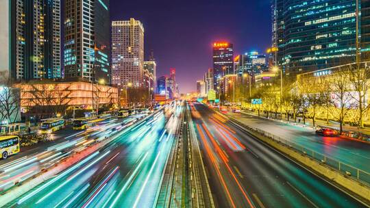 北京节日CBD国贸桥夜景车流延时视频素材模板下载