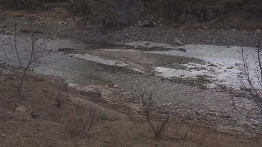 河流部分结冰的自然景象