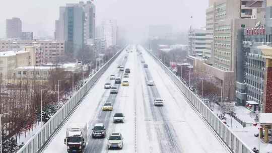 中国东北辽宁沈阳冬季雪后城市航拍