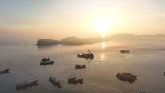 威海 海湾日出 渔船 朝阳 日出 成山头 大海