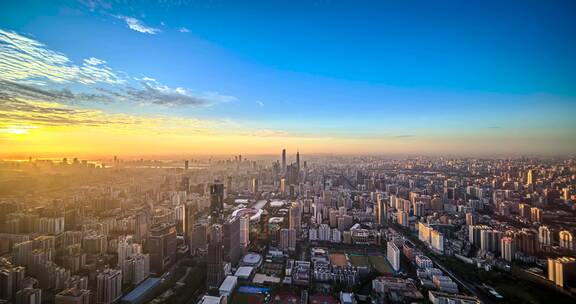 广州珠江新城日出日落高楼景观城市天际线