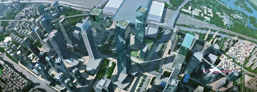 三维建筑漫游俯视城市动画