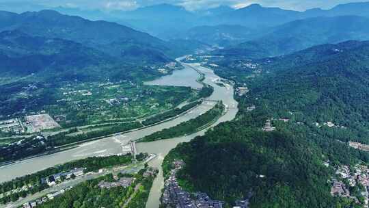 四川成都都江堰水利工程航拍