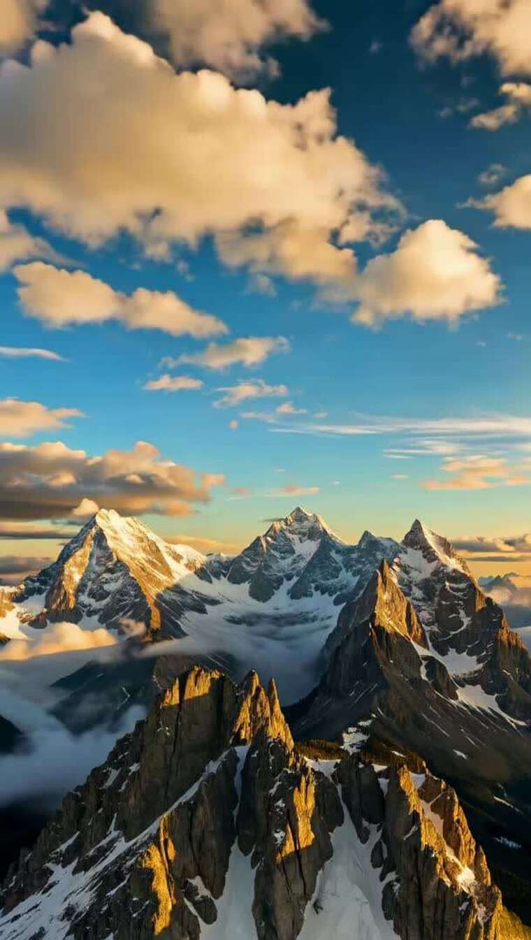 壮丽雪山与蓝天白云美景