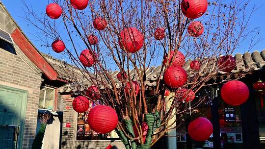 春节北京胡同里的年味挂起红灯笼中式宫灯