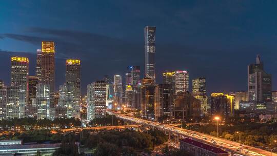 8K_北京CBD 日转夜城市风光车流延时