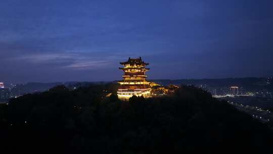 新昌县鼓山公园天姥阁夜景航拍