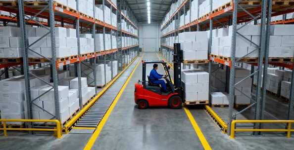 仓库叉车工人搬运货物场景