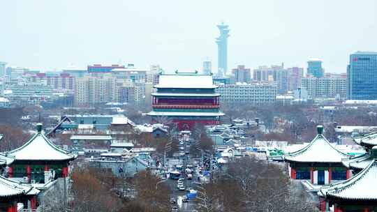 北京中轴线鼓楼雪景