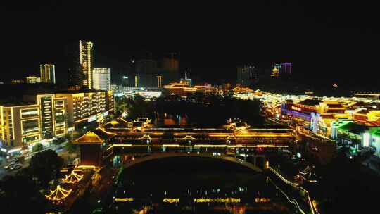 贵州铜仁碧江兴市桥夜景航拍